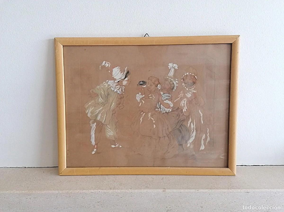 Arte: Dibujo antiguo de un baile de m&aacute;scaras infantil.