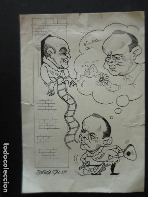 Arte: DIBUJO PARA TIRA COMICA POR EL ILUSTRADOR BERNA CALLE 1975 MANUEL FRAGA Y SOLIS 22 X 32 CM