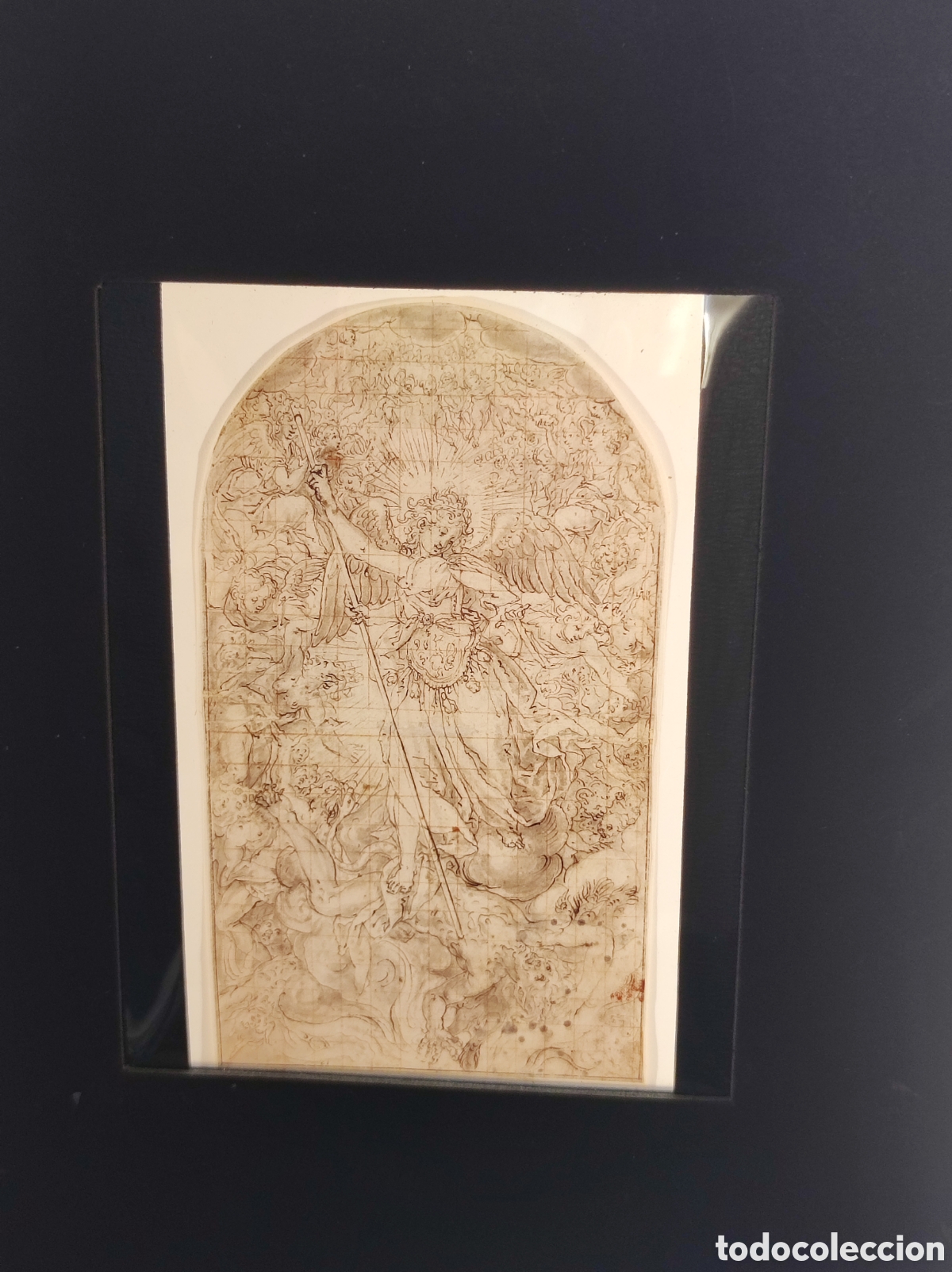 Arte: Antiguo dibujo Christoph Schwartz St. Michel and rebel Angels circa 1588