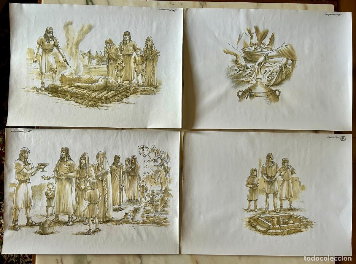 Arte: 4 DIBUJOS ORIGINALES DE ILUSTRACI&Oacute;N HIST&Oacute;RICA VIAJE AL TIEMPO DE LOS &Iacute;BEROS - CERRILLO BLANCO - JA&Eacute;N