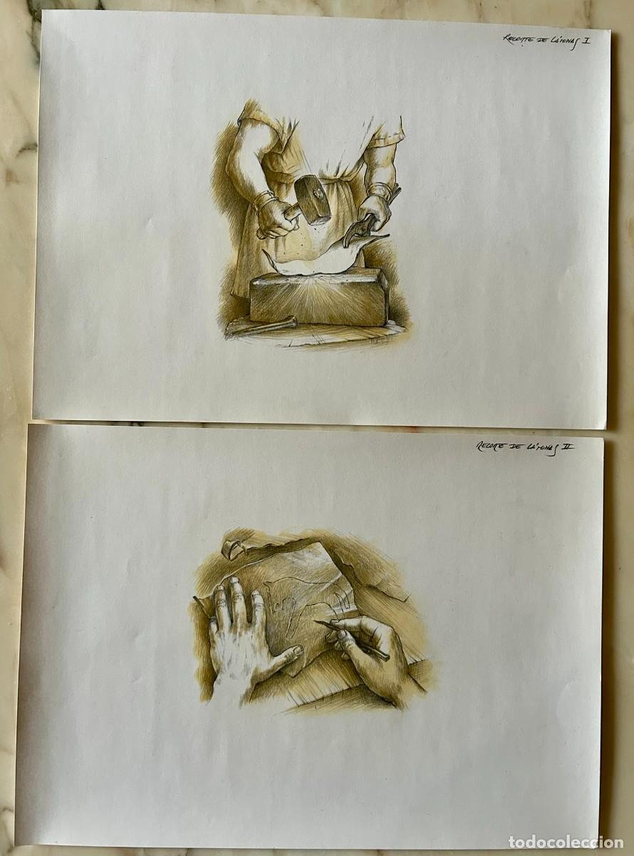 Arte: 2 DIBUJOS ORIGINALES ILUSTRACI&Oacute;N HIST&Oacute;RICA ARTE IB&Eacute;RICO - RECORTE DE L&Aacute;MINAS DE METAL