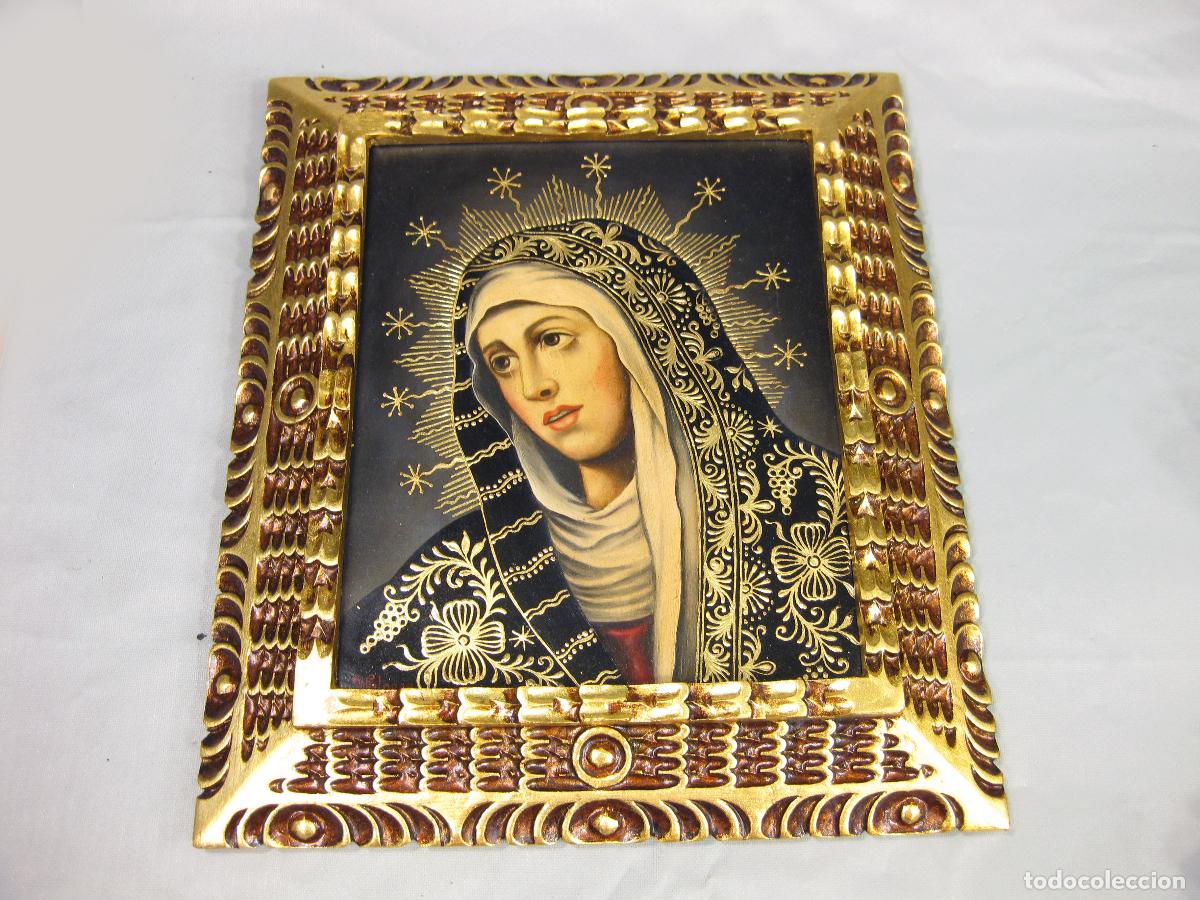 Kunst: OLEO DE LA VIRGEN MAR&Iacute;A COM MARCO ENMARCADO. FIRMADO W. FLORES