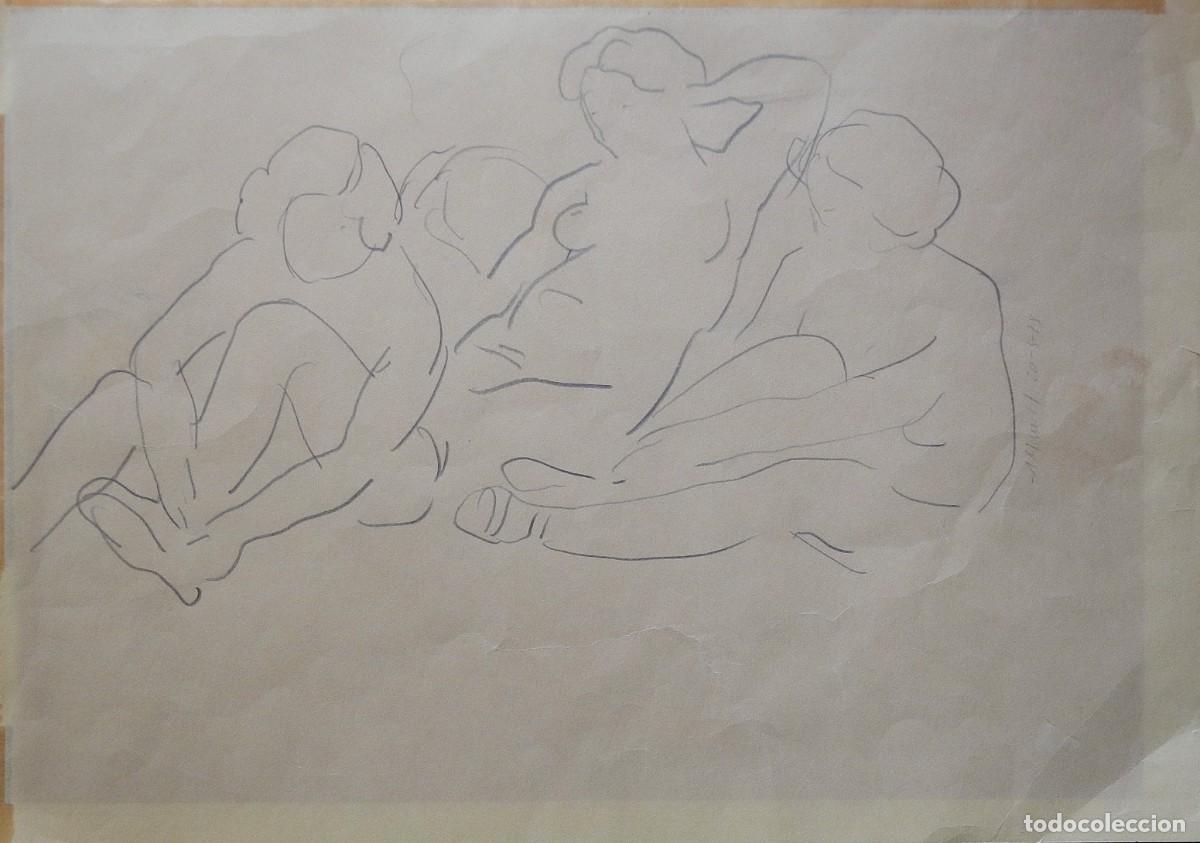 Arte: Antoni Munill. Dibujo &rdquo;Tres desnudos femeninos&rdquo;. L&aacute;piz sobre papel. Firmado. 1975. 30x42 cm.