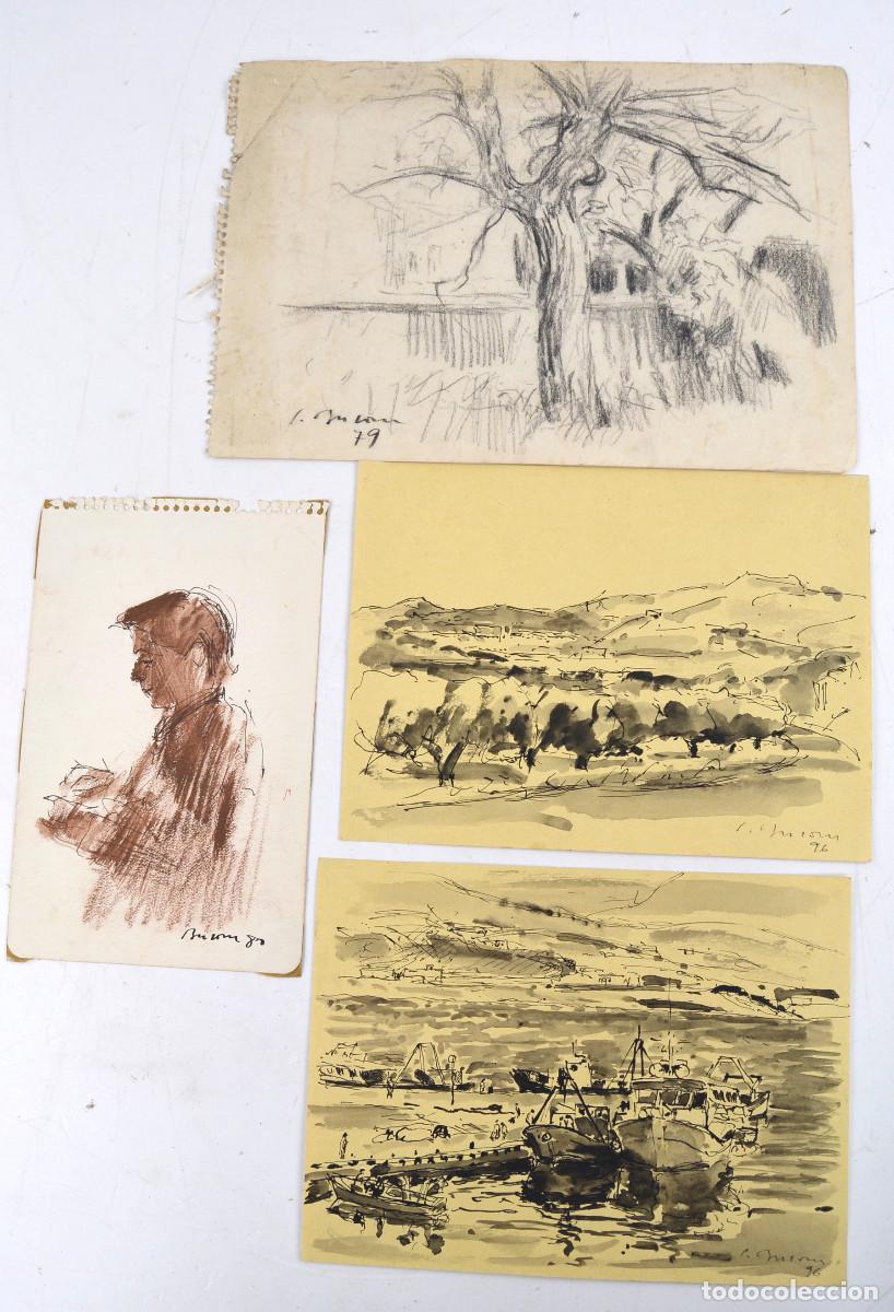Arte: Sim&oacute; Busom, paisajes y retrato, 1970 - 1980, dibujos sobre papel, firmados.