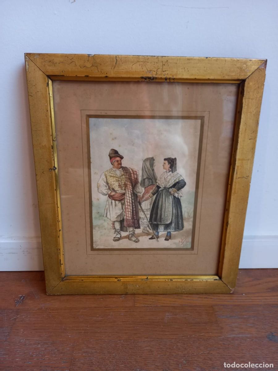 Arte: ACUARELA CON TRES PERSONAJES CON VESTIDOS TRADICIONALES -A.SENDRA 94
