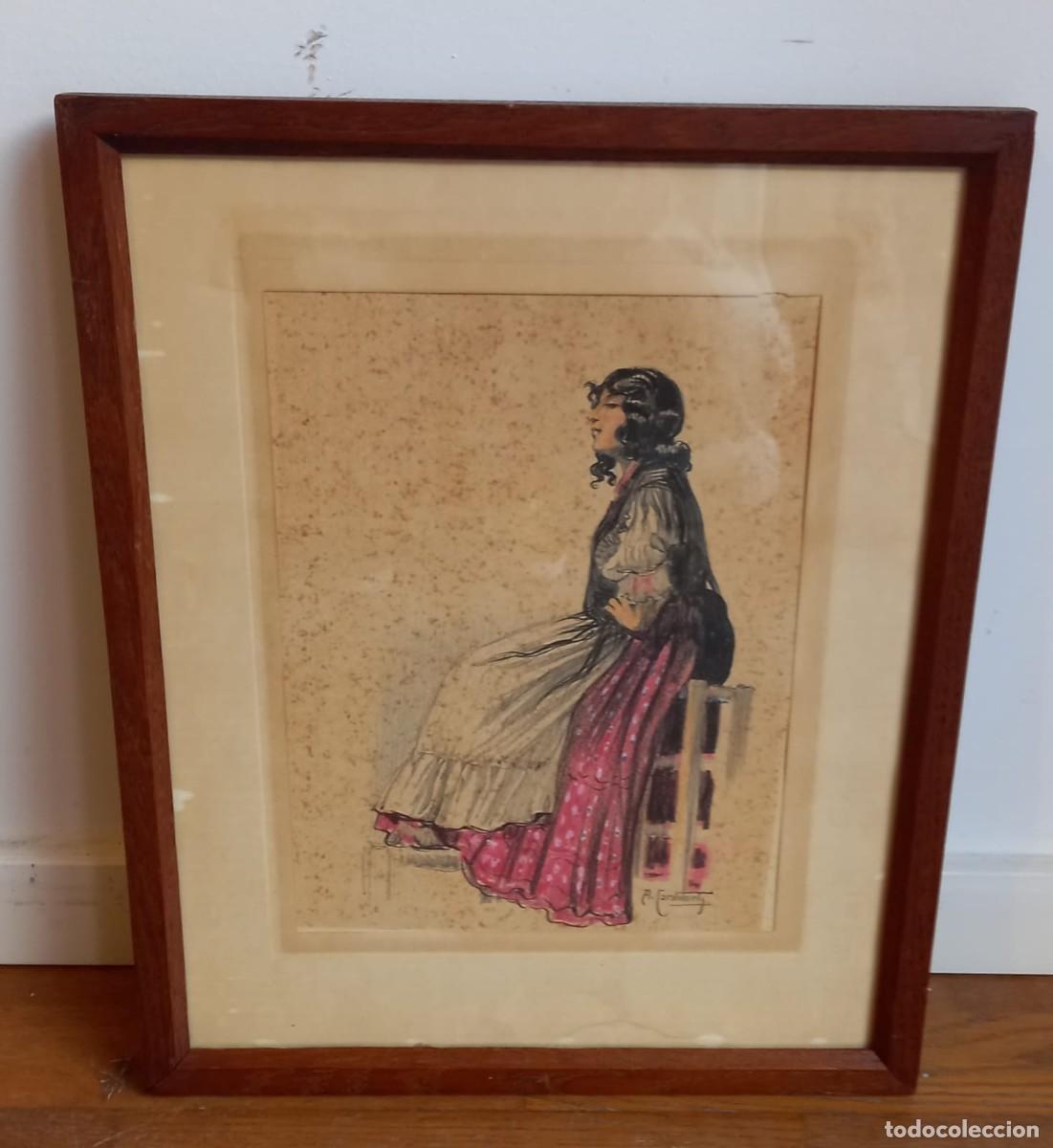 Arte: ACUARELA RETRATO DE MUJER - De Alexandre Cardunets i Cazorla (1871&ndash;1944).