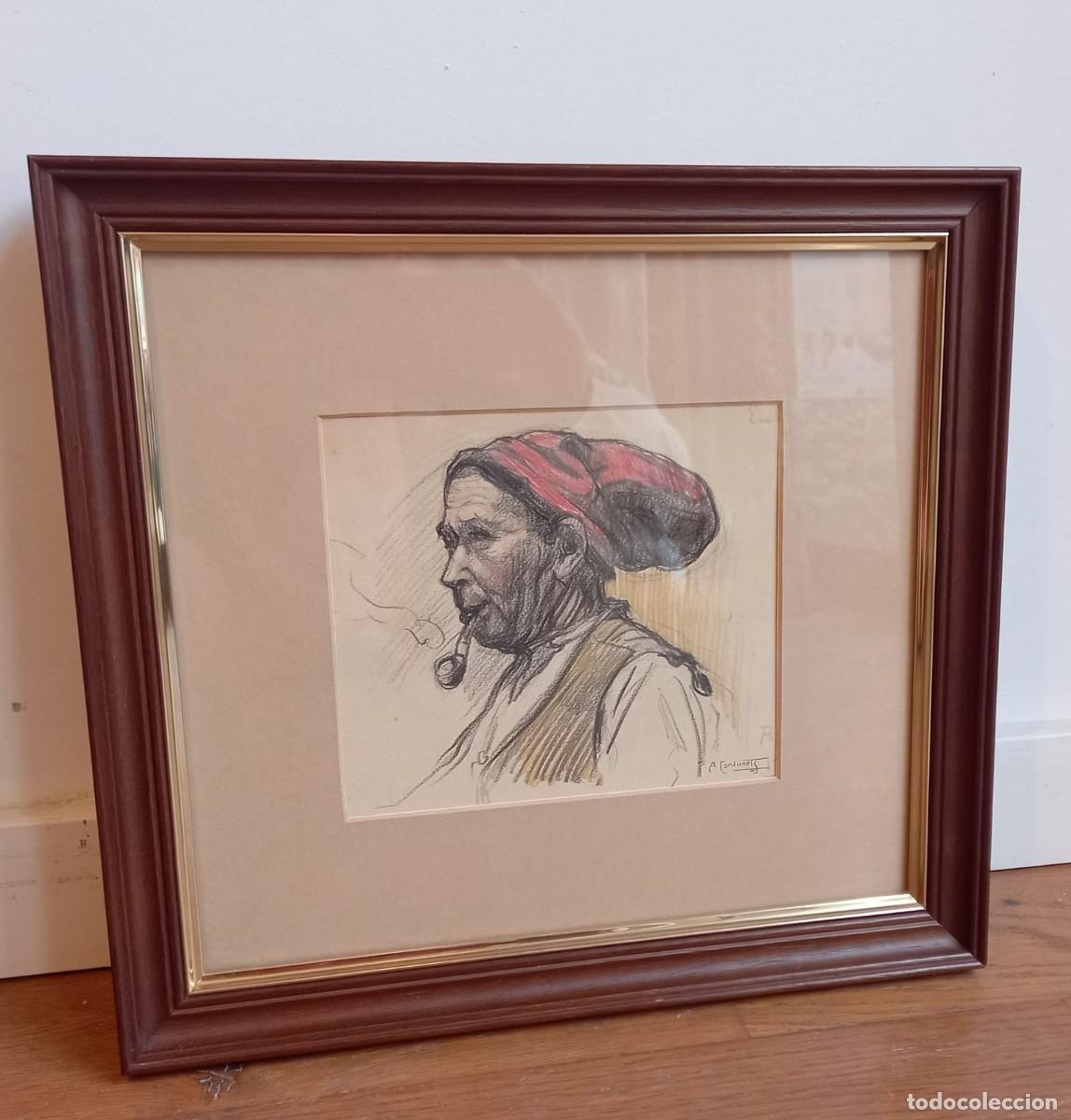 Arte: Dibujo l&aacute;piz y carboncillo -campesino catal&aacute;n -pag&egrave;s - De Alexandre Cardunets i Cazorla (1871&ndash;1944).