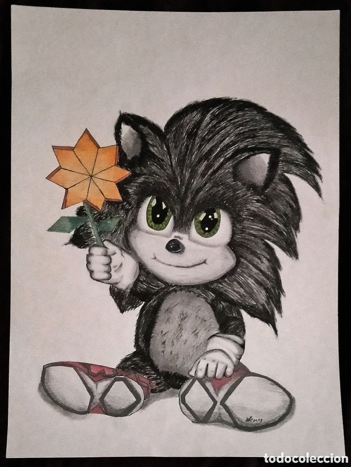 Arte: DIBUJO a PLUMILLA y L&Aacute;PIZ color / (VIDEOJUEGOS). * SONIC *. FIRMADO: ALE (Nov. 2013)