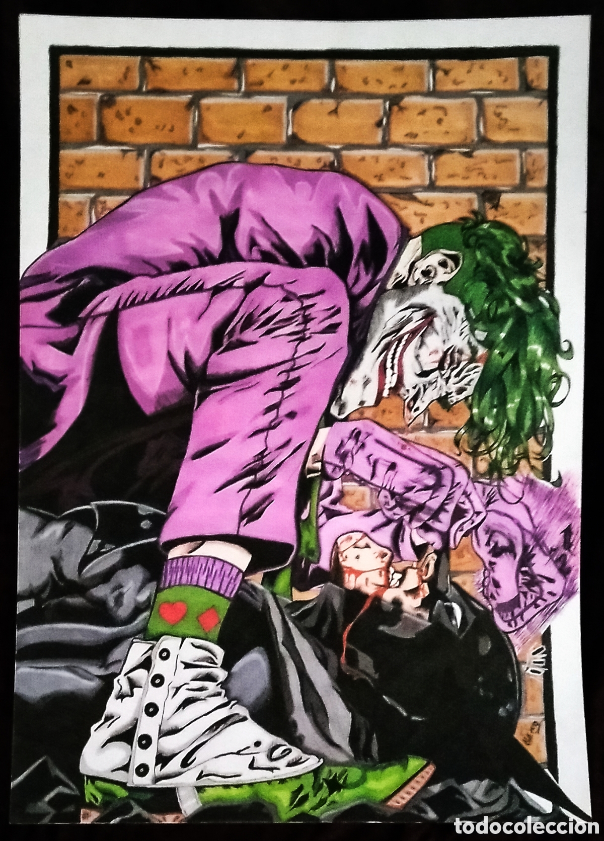 Arte: DIBUJO a ROTULADOR / (C&Oacute;MIC - ANIME). * BATMAN y JOCKER... LUCHANDO *. FDO.: ALE. Fechado A&Ntilde;O 2013