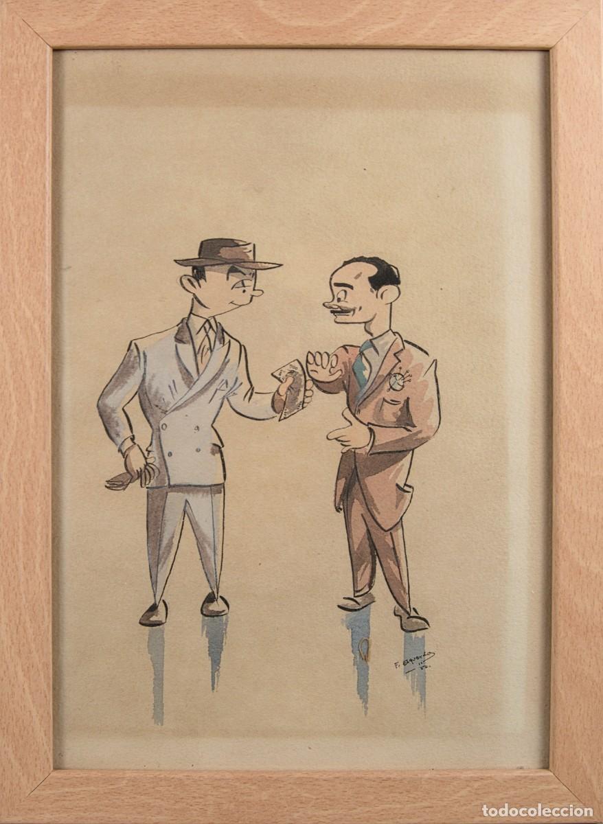 Arte: Lote 4 Dibujos Originales F. Esquerdo (1950-1952) - S&aacute;tira Oficio Sastre - Humor Gr&aacute;fico - Enmarcado