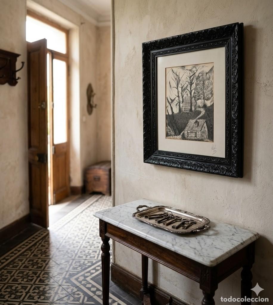 Arte: Dibujo enmarcado y firmado.