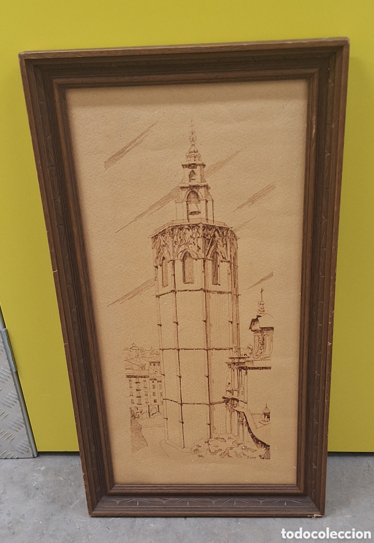 Arte: Cuadro Torre del Miguelete - Valencia - Dibujo a Plumilla - Firma Giner -