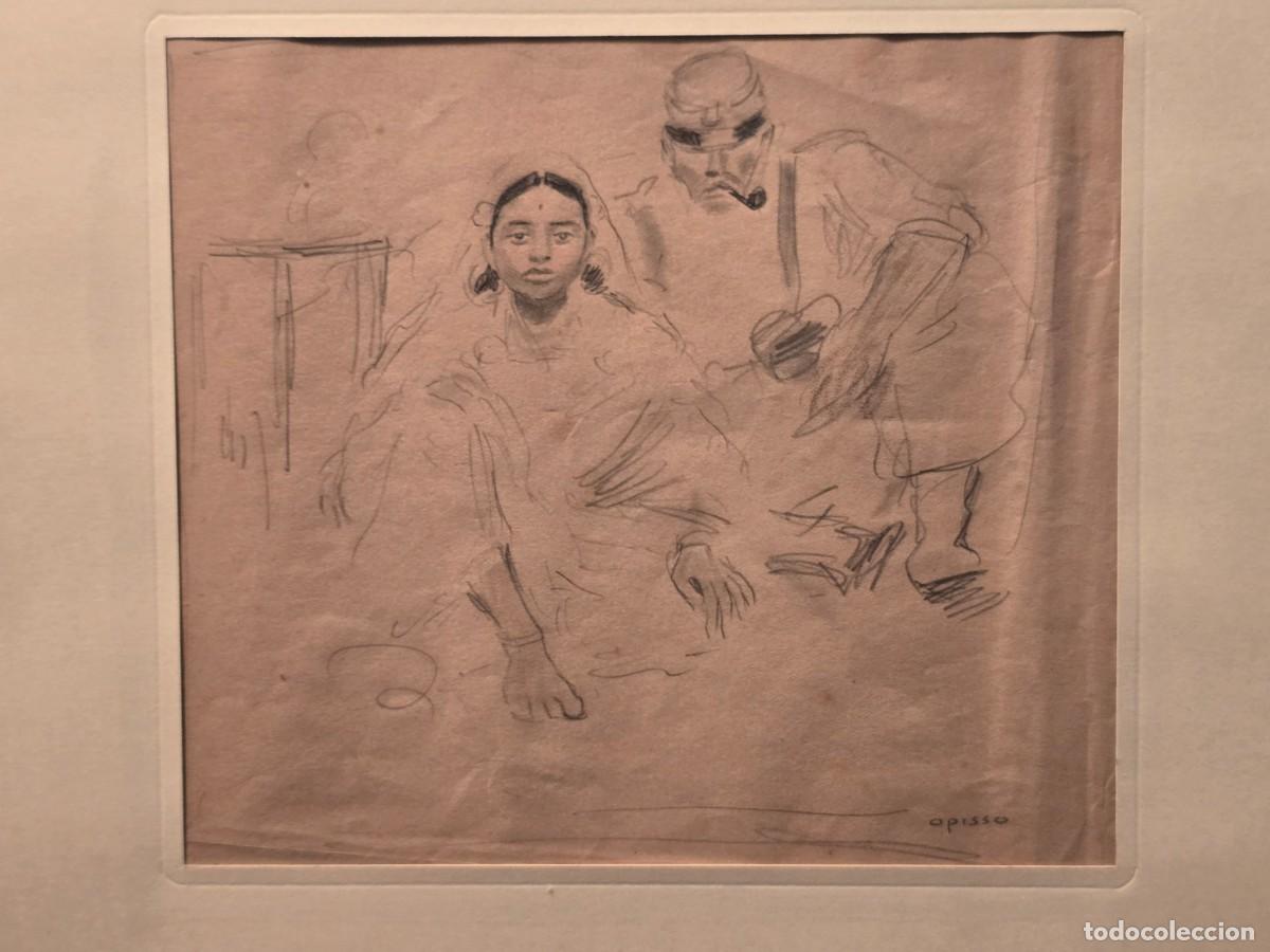 Arte: Muchacha Mora y Legionario.Opisso.Dibujo Original a Lapiz firmado y enmarcado.