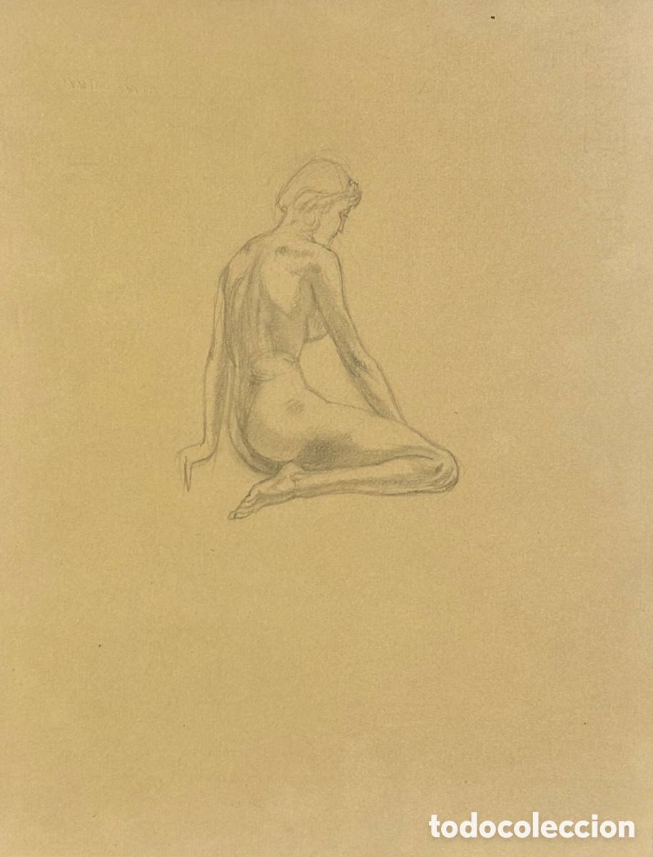 Arte: ISMAEL SMITH (1886-1972), CHICA DESNUDA DE ESPALDAS - DIBUJO A LAPIZ.