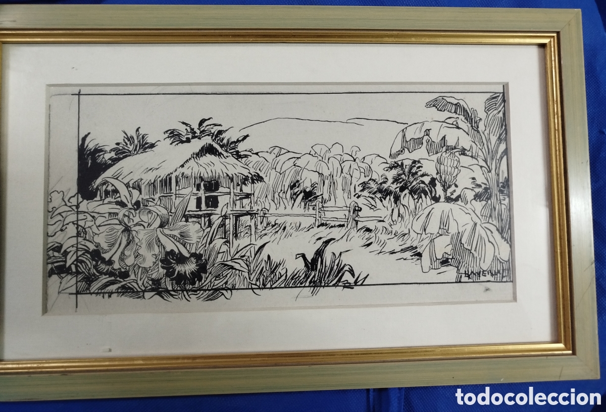 Arte: Joan Llaverias, paisatge tropical, dibuix a la tinta