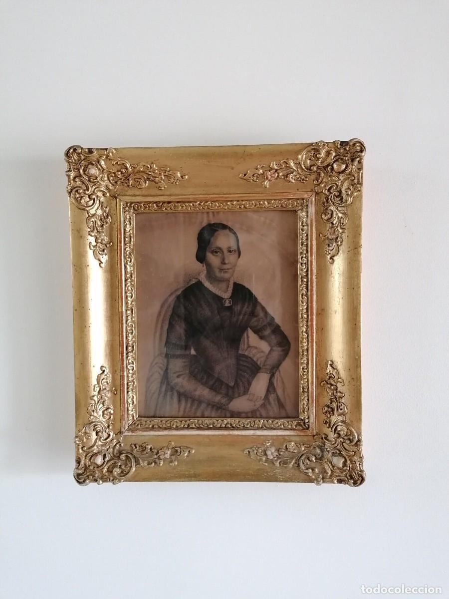 Arte: Dibujo antiguo original de una mujer sentada, circa 1850