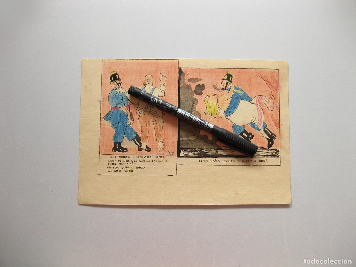 Arte: ANTIGUO DIBUJO ORIGINAL DE K-HITO. DIBUJANTE Y CARICATURISTA. VI&Ntilde;ETA DE HUMOR DE BOMBEROS