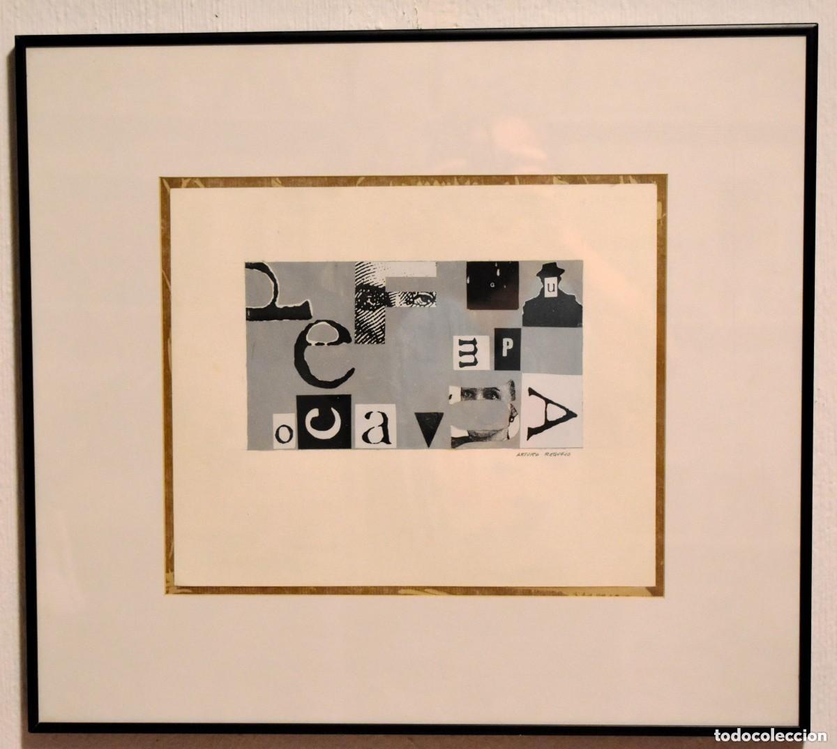 Arte: Obra en t&eacute;cnica mixta (collage, pintura, etc) de Arturo Requejo. Mide 53 x 48 cm. (marco incluido).