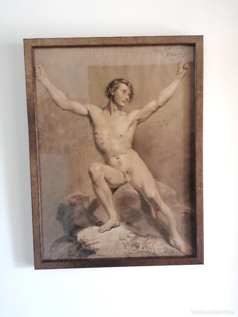 Arte: Dibujo antiguo de una academia realizado al carboncillo en 1842.