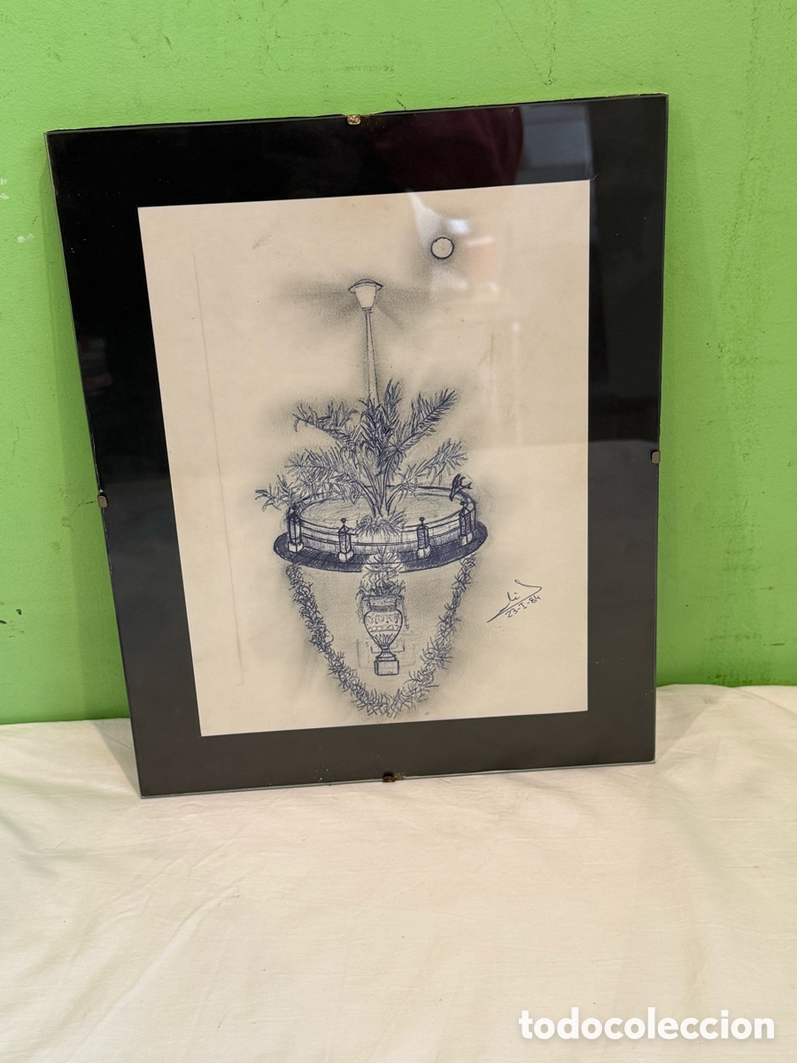 Arte: Dibujo a bol&iacute;grafo firmado 1984 firma a estudiar pieza de colecci&oacute;n