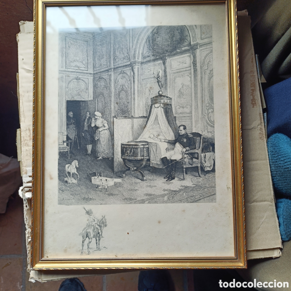 Arte: Antiguo grabado en Napole&oacute;n en la base soldado probablemente plumilla