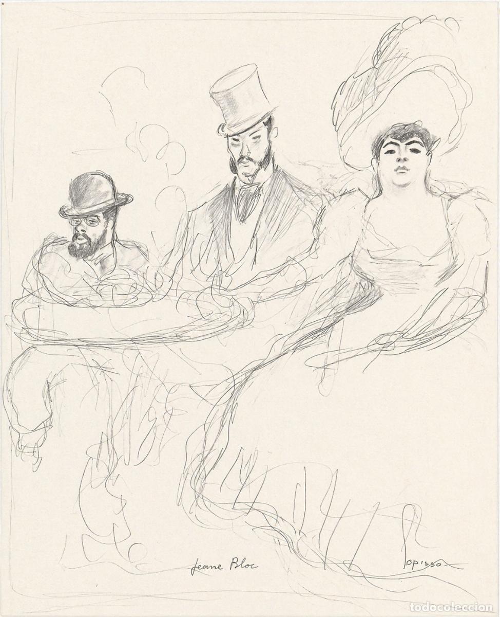 Arte: Ricardo Opisso (1880 - 1966). Toulouse Lautrec en un caf&eacute;. L&aacute;piz sobre papel.