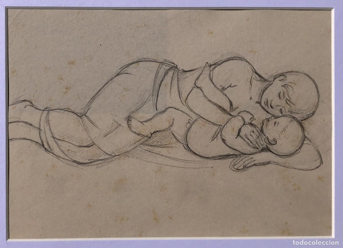 Arte: MATERNIDAD - MADRE CON NI&Ntilde;O - ORIGINAL 1950's