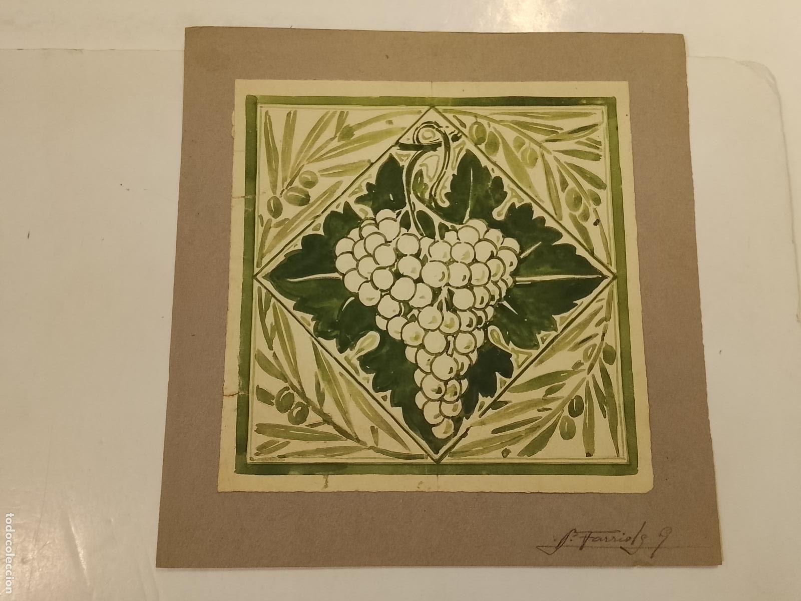 Arte: SANTIAGO FARRIOLS - DIBUJO ORIGINAL A MANO FIRMADO Y COLOREADO - UVAS -VER FOTOS (V-28.095)