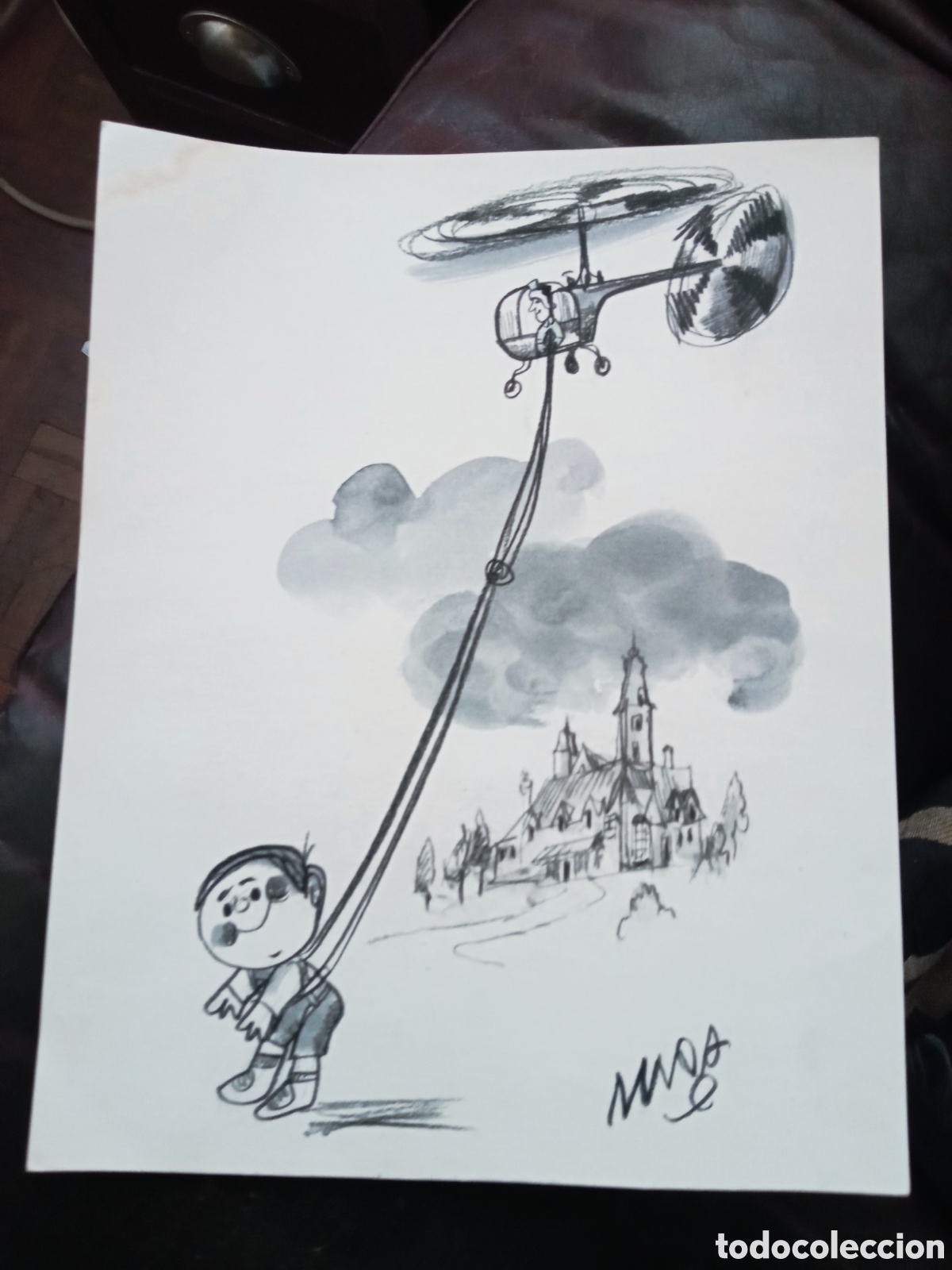 Arte: Antiguo dibujo original de la Revista, La Codorniz, mide 25,7x20,3cm, peque&ntilde;a mancha en una esquina