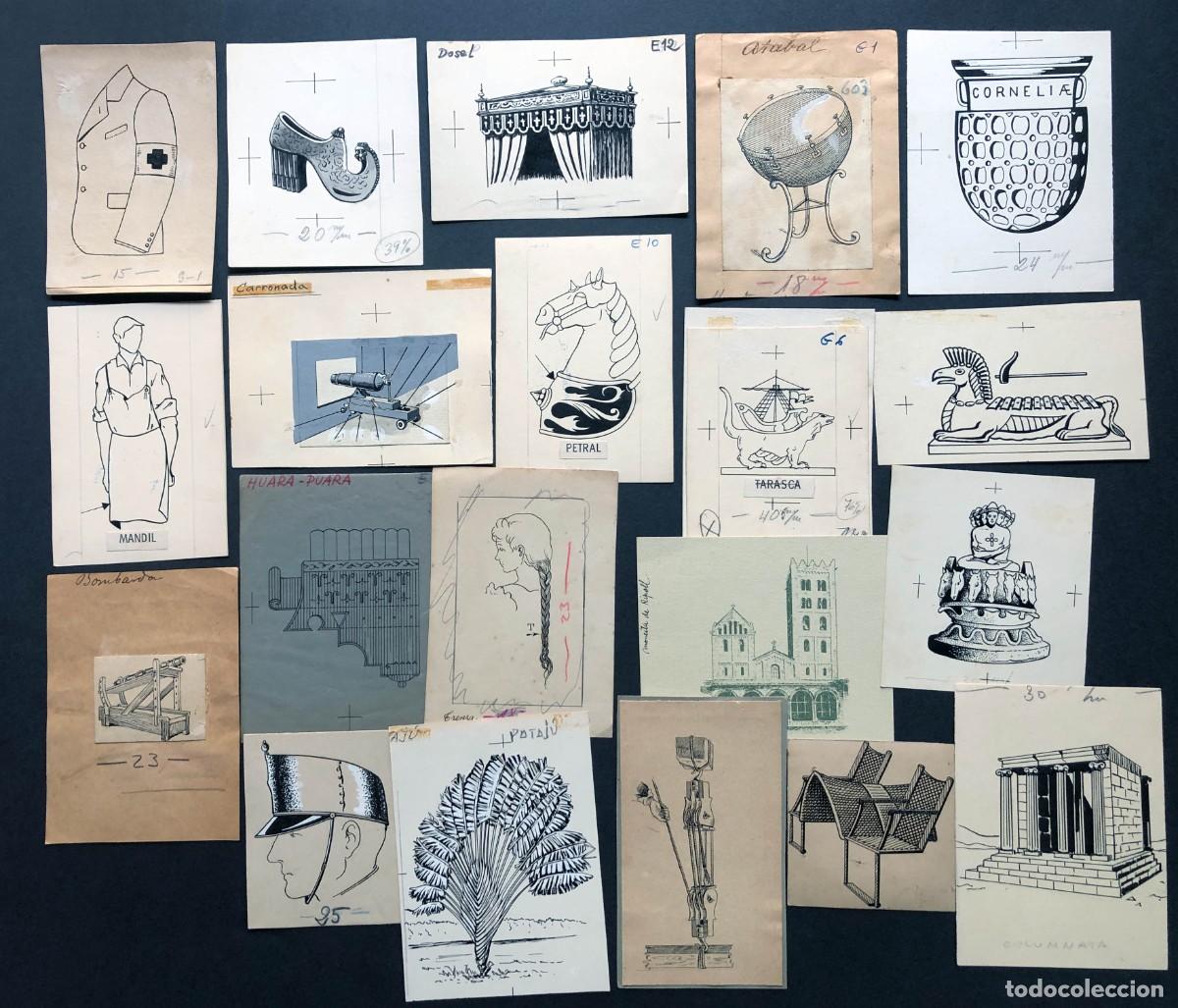 Arte: 20 BOCETOS / EDITORIAL SOPENA - ARCHIVO A&Ntilde;O 1962-68 / PARA LIBROS DE ESCUELA Y ENCICLOPEDIA