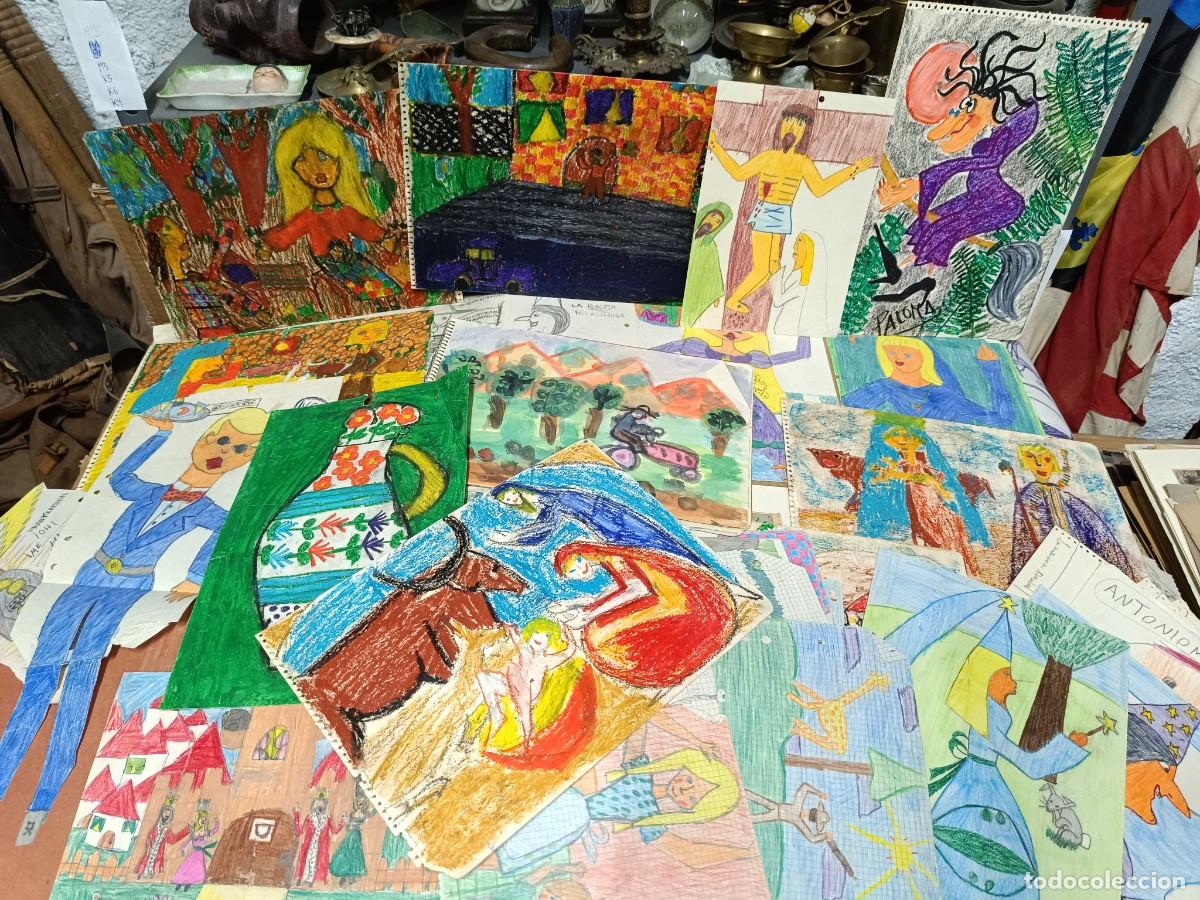 Arte: GRAN LOTE DE ANTIGUOS DIBUJOS Y PINTURAS ESCOLARES DE NI&Ntilde;O Y NI&Ntilde;A, CON CARPETA -P24