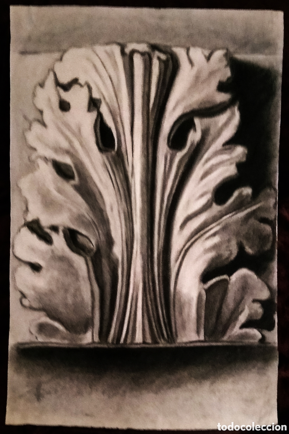 Arte: DIBUJO a CARBONCILLO / (REALISMO). * ORNAMENTO ARQUITECT&Oacute;NICO *. AUTOR&Iacute;A: JUAN MART&Iacute;N T. (A&ntilde;os 50)