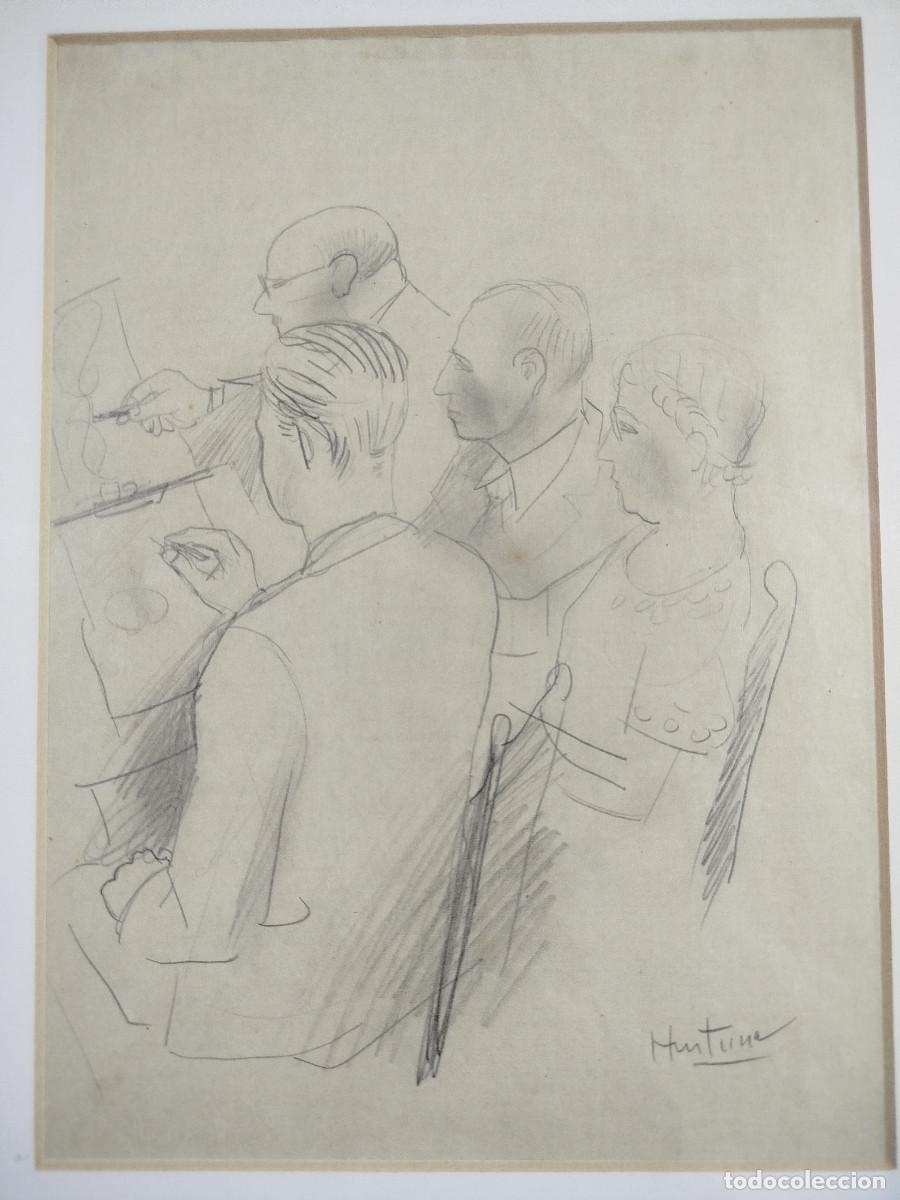 Arte: Josep Hurtuna. Dibuix original. Escena d'acad&egrave;mia / Artistes dibuixant. Signat.