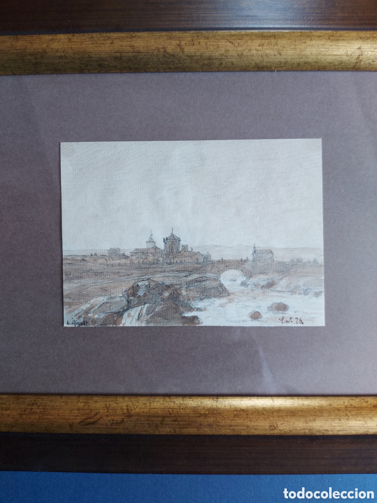 Arte: LLUIS RIGALT &rdquo;APUNTE PANORAMICA PAISAJE EPOCA&rdquo; ACUARELA 1876
