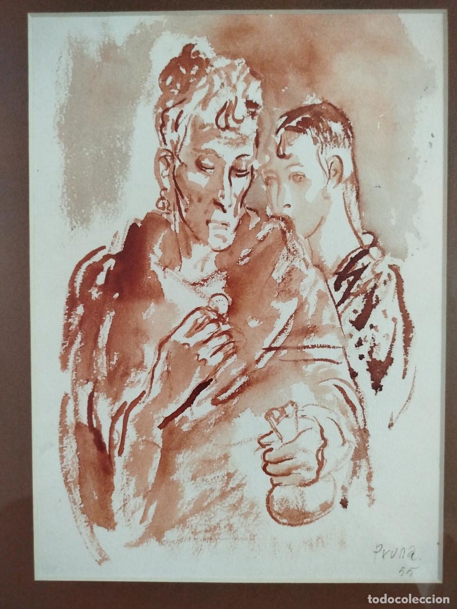 Arte: Pere Pruna i Ocerans (1904-1977), Dibuix original a la sanguina - Figures - Signat i datat, 1955