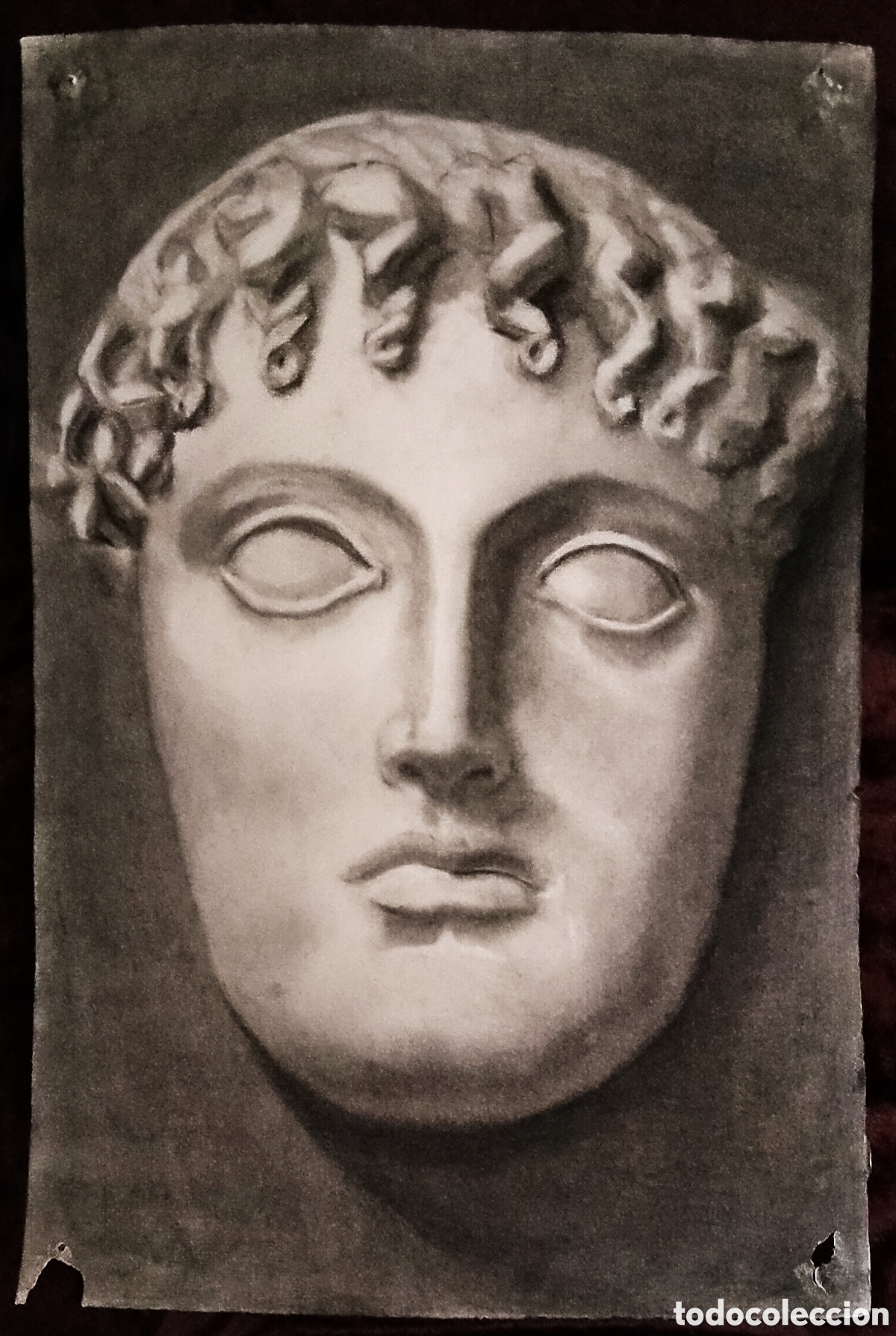 Arte: DIBUJO a CARBONCILLO / (REALISMO). *CARA DE ESTATUA GRIEGA DE MUJER*. AUT.: JUAN MART&Iacute;N T. (A&ntilde;os 50)