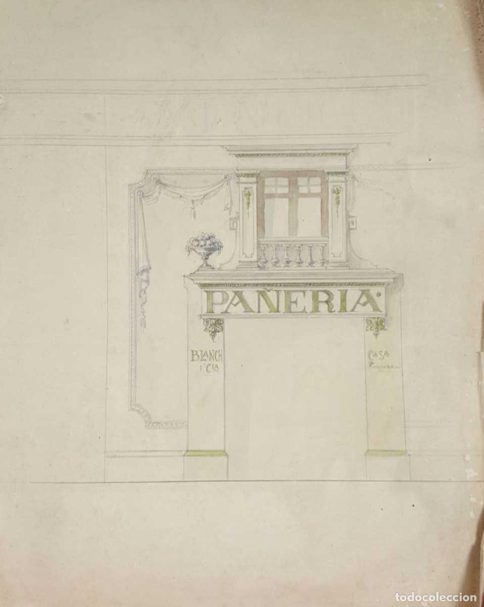 Arte: DI-158. FACHADA DE PA&Ntilde;ERIA. DIBUJO AL GRAFITO Y ACUARELA. RIUS MASSAGUE. CIRCA 1940.