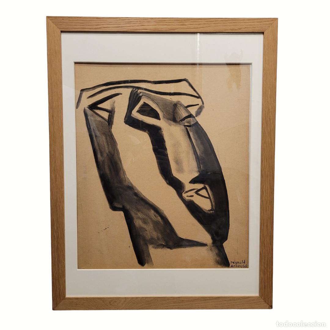 Arte: Tinta sobre papel &ldquo;Moai, isla de Pascua&rdquo;, Reynold Henri Arnould, 50&rsquo;s - Francia