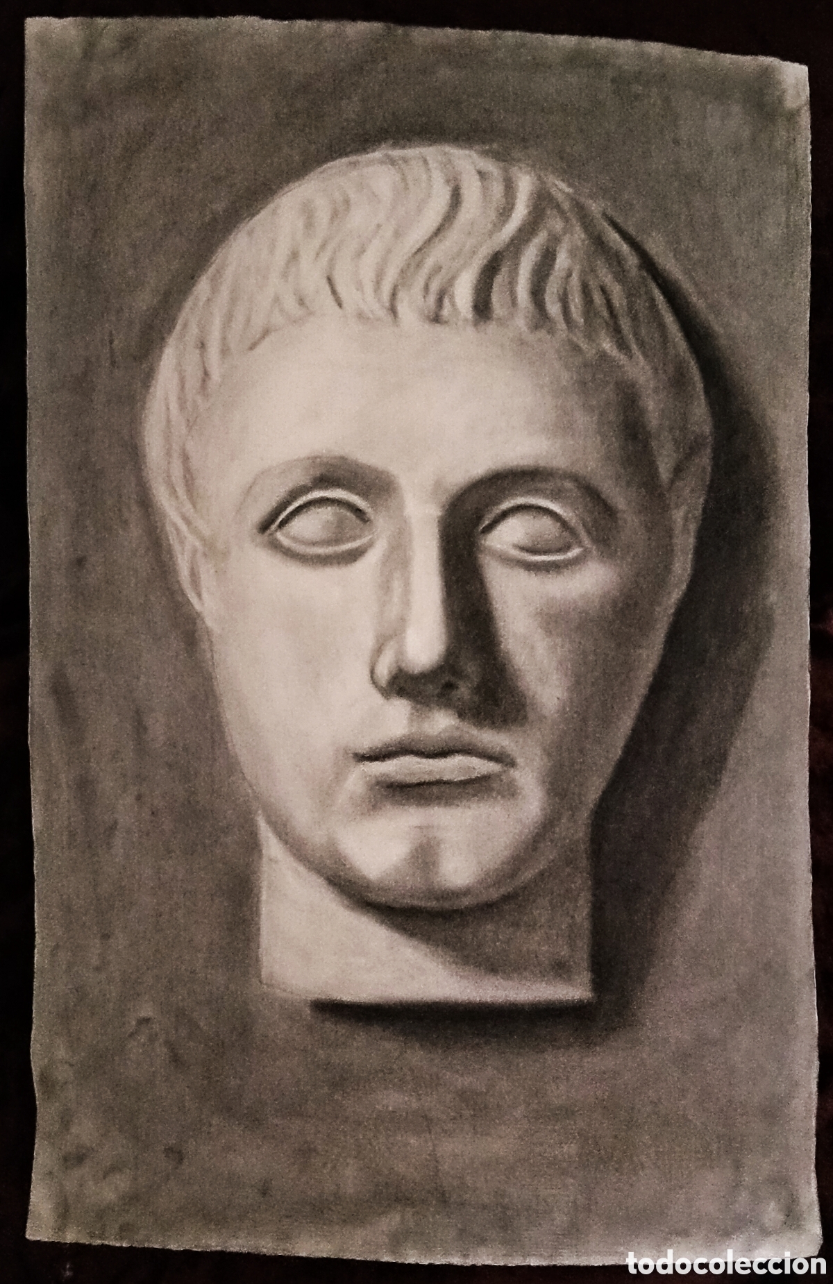 Arte: DIBUJO a CARBONCILLO / (REALISMO). * CARA DE HOMBRE ROMANO...*. AUT.: JUAN MART&Iacute;N T. (A&ntilde;os 50)