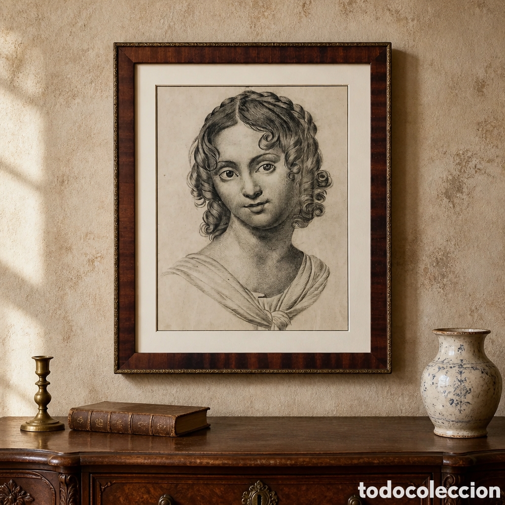 Arte: ANONIMO SIGLO XIX . DIBUJO A LAPIZ . BUSTO DE DAMA. MEDIDAS CON MARCO 50&times;40 CM