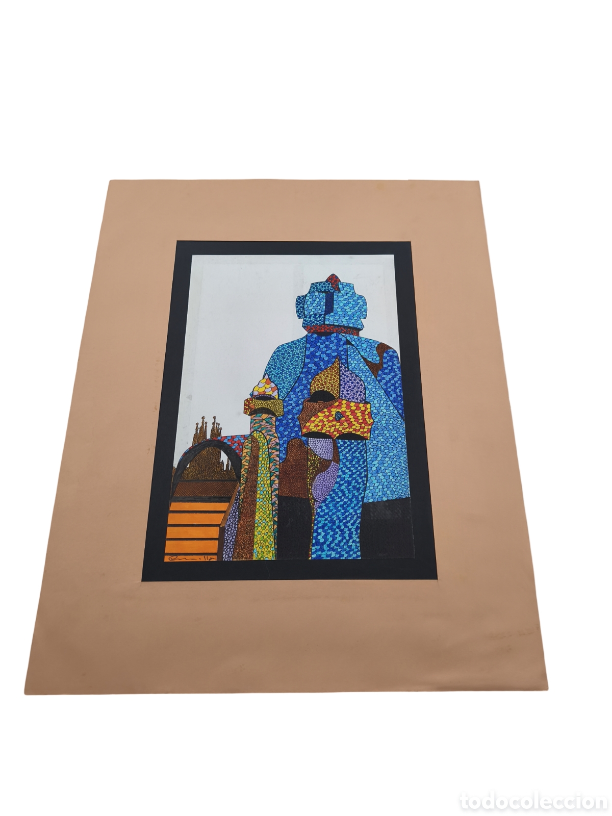 Arte: HOMENAJE A GAUD&Iacute; - VISTA DEL PARK G&Uuml;ELL (BARCELONA) - ESTILO TRENCAD&Iacute;S - 26x18 CM