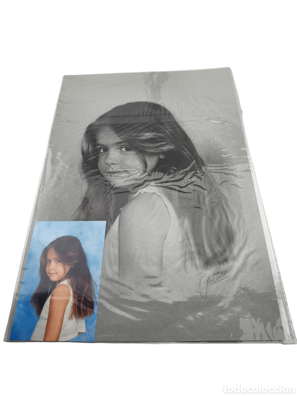Arte: MAGN&Iacute;FICO RETRATO INFANTIL - ROLD&Aacute;N - DIBUJO AL CARBONCILLO Y FOTOGRAF&Iacute;A ORIGINAL