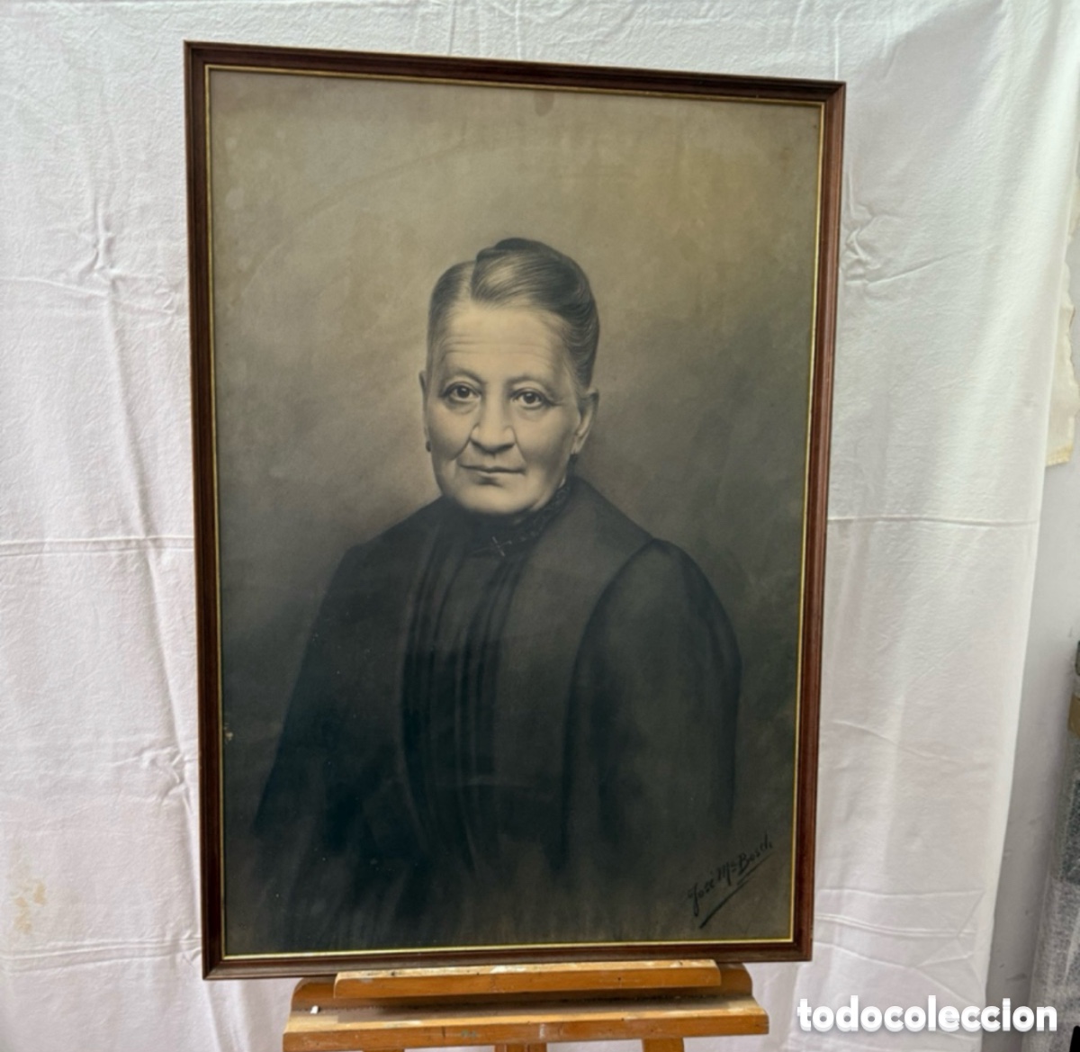 Arte: Josep Maria Bosch i L&oacute;pez (1871-1951 retrato femenino al carboncillo firmado. Escuela catalana.SXIX.
