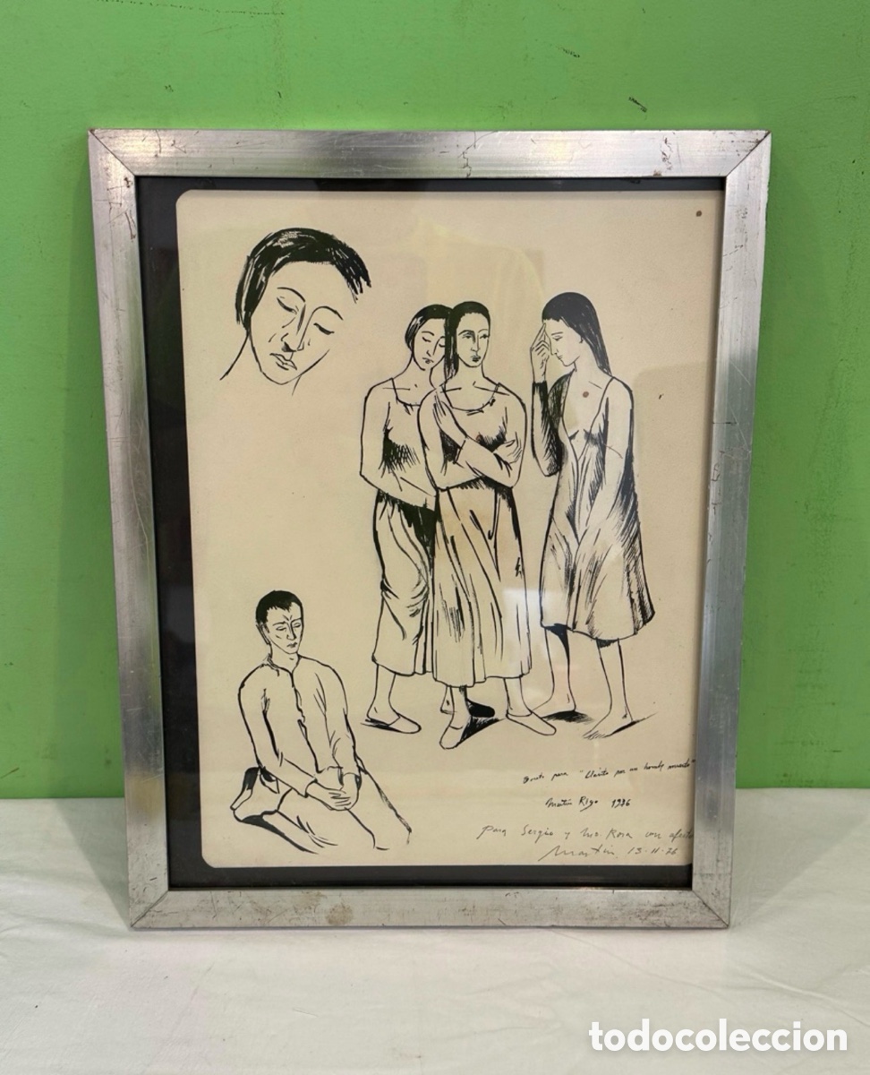 Art: Dibujo original Mart&iacute;n Rigo 1976 boceto &rdquo;Llanto por un hombre muerto&rdquo; dedicado y firmado
