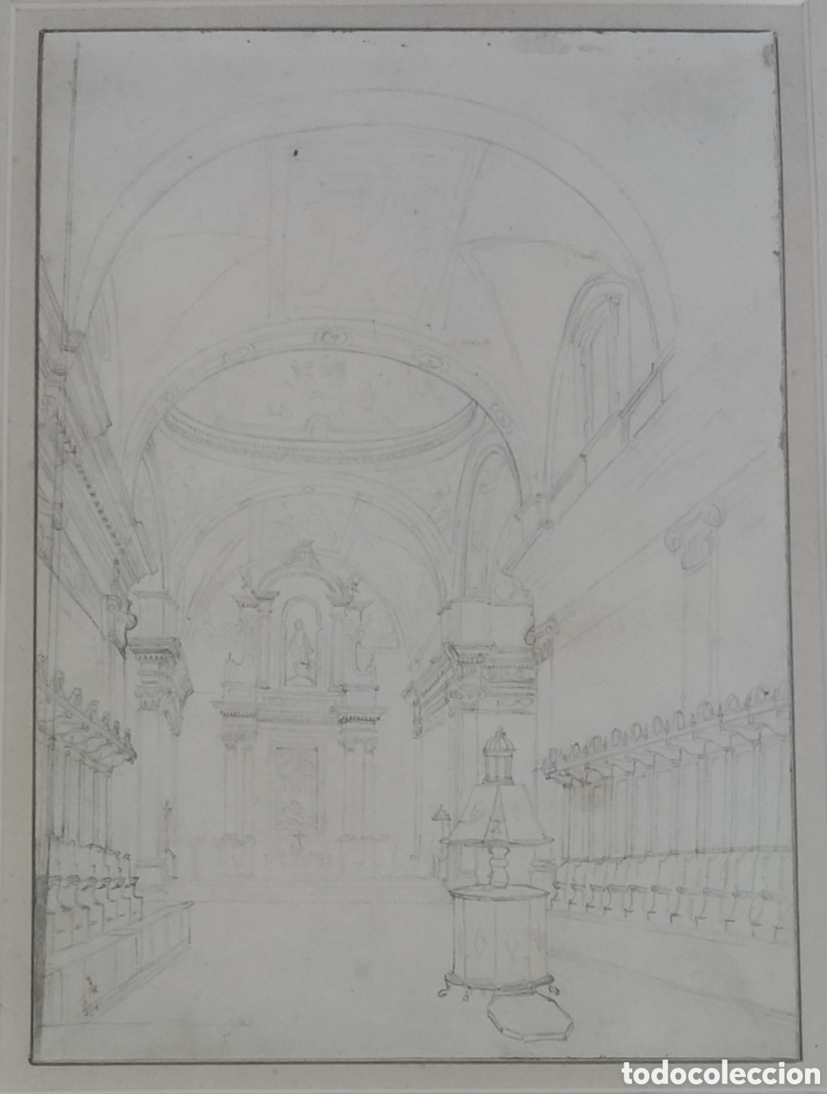 Arte: Pere Alc&agrave;ntara Penya (1823-1906). Dibujo. Original. Cartuja Valldemossa. Palma. Mallorca.