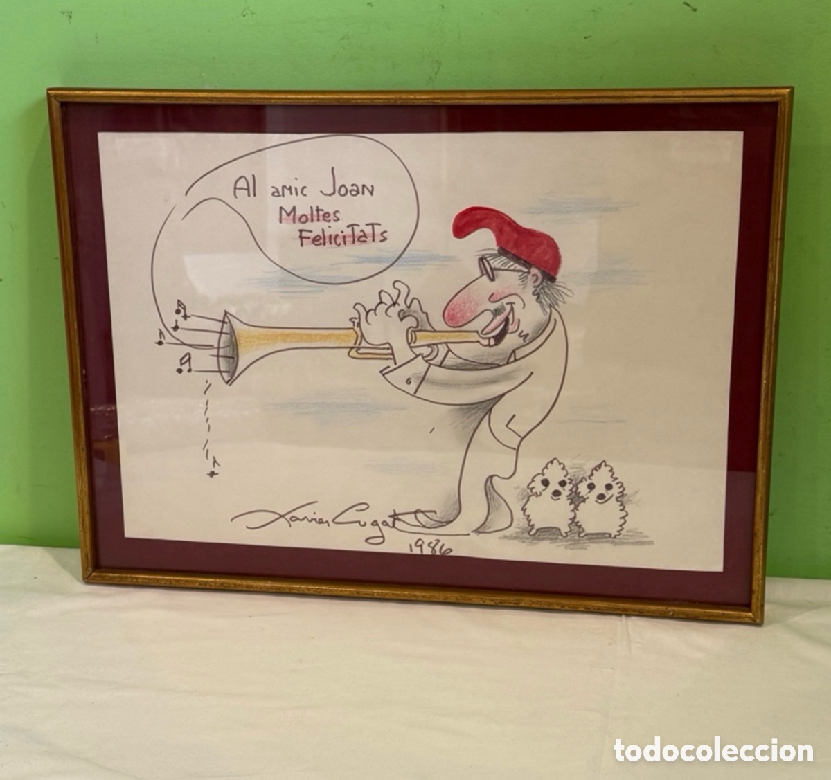 Arte: Precioso Dibujo original dedicado y firmado Xavier Cugat - 1986 - &rdquo;Al amic Joan Moltes Felicitats&rdquo;