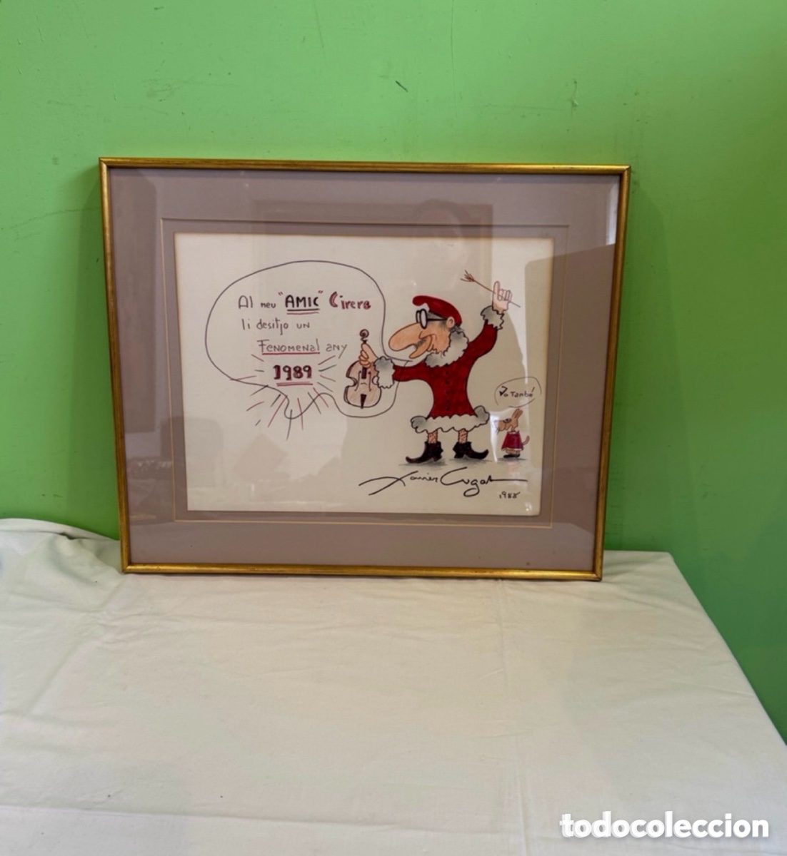 Arte: Precioso Dibujo firmado Xavier Cugat - 1988 - Dedicatoria &rdquo;Al meu amic Cirera&rdquo;