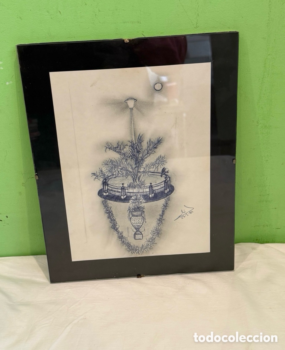 Arte: Dibujo a bol&iacute;grafo firmado Dali 1984 composici&oacute;n decorativa enmarcada