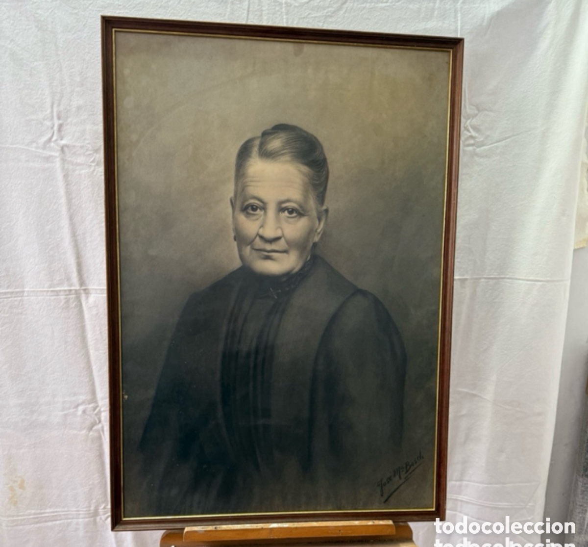 Arte: Josep Maria Bosch i L&oacute;pez (1871-1951 retrato femenino al carboncillo firmado. Escuela catalana.SXIX.
