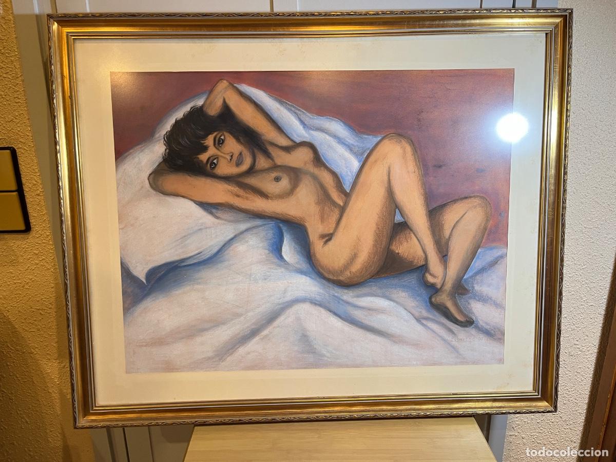 Arte: Desnudo femenino pastel Libertad 1983 dibujo contempor&aacute;neo enmarcado arte vintage figurativo